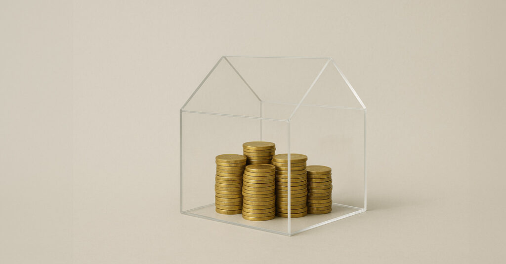 EIn Haus aus Glas, symbolisch als eine Art Sparschwein zum Thema Immobilienfinanzierung